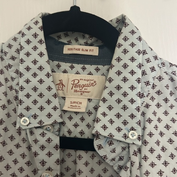 light blue patterned Penguin short sleeve button up - Picture 3 of 4